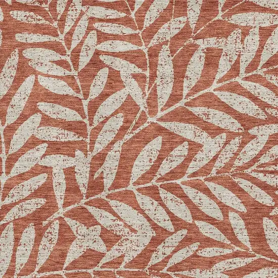 Rust And Beige Floral Washable Area Rug With UV Protection Photo 3