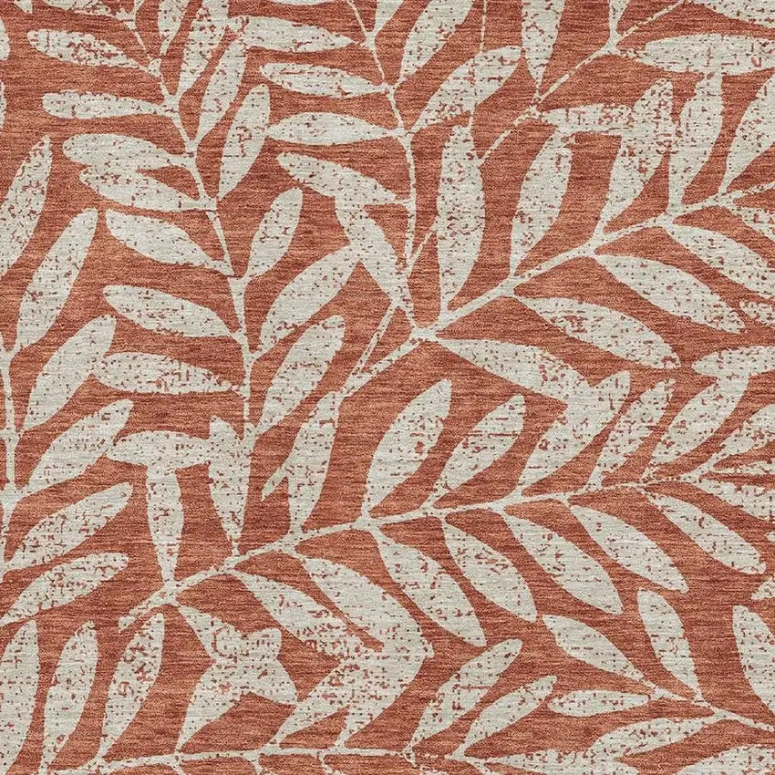 Rust And Beige Floral Washable Area Rug With UV Protection Photo 3