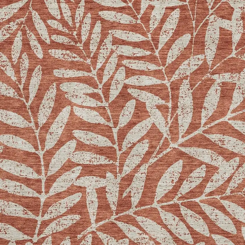 Rust And Beige Floral Washable Area Rug With UV Protection Photo 3