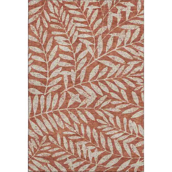 Rust And Beige Floral Washable Area Rug With UV Protection Photo 1
