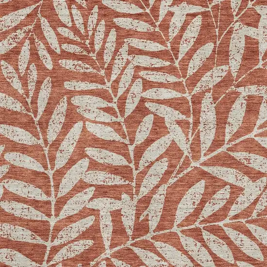 Rust And Beige Floral Washable Area Rug With UV Protection Photo 3