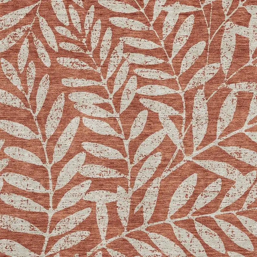 Rust And Beige Floral Washable Area Rug With UV Protection Photo 3