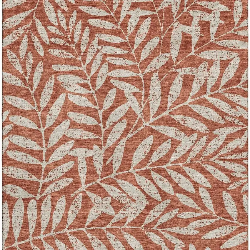 Rust And Beige Floral Washable Area Rug With UV Protection Photo 4