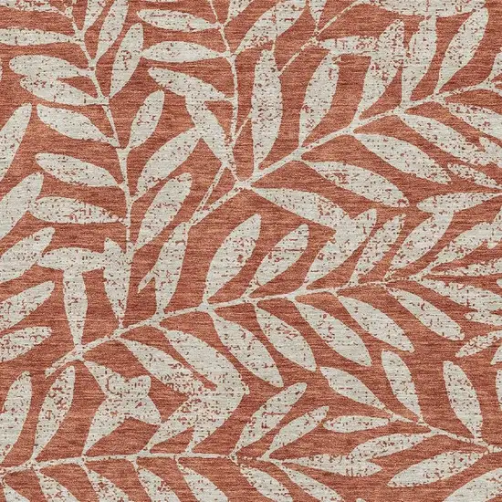 Rust And Beige Floral Washable Area Rug With UV Protection Photo 3