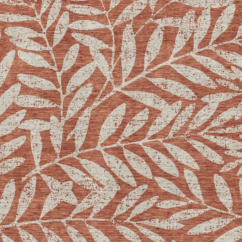 Rust And Beige Floral Washable Area Rug With UV Protection Photo 3