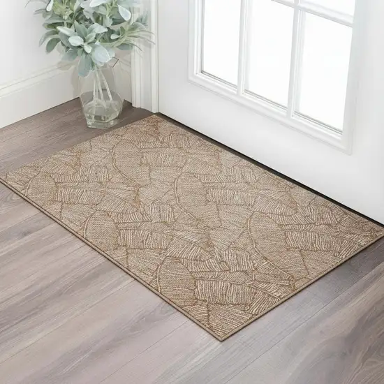 Rust And Beige Floral Washable Area Rug With UV Protection Photo 2