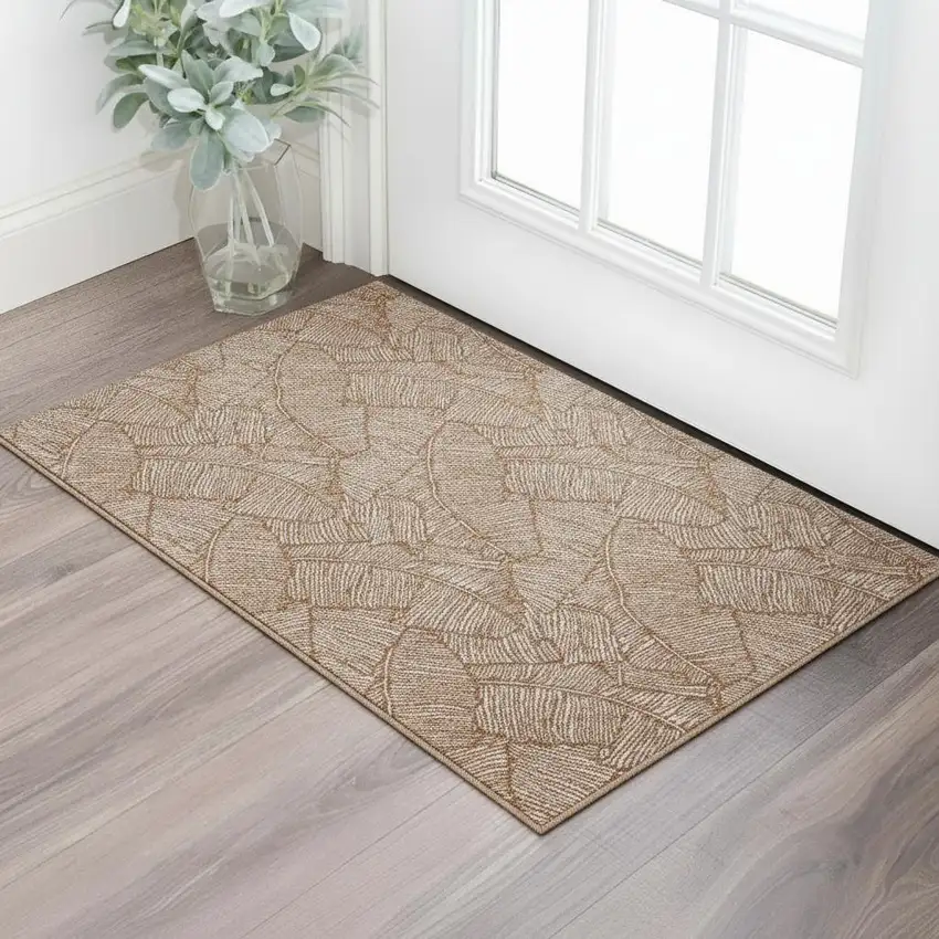 Rust And Beige Floral Washable Area Rug With UV Protection Photo 2