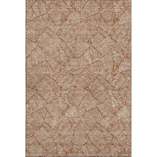 Rust And Beige Floral Washable Area Rug With UV Protection Photo 2