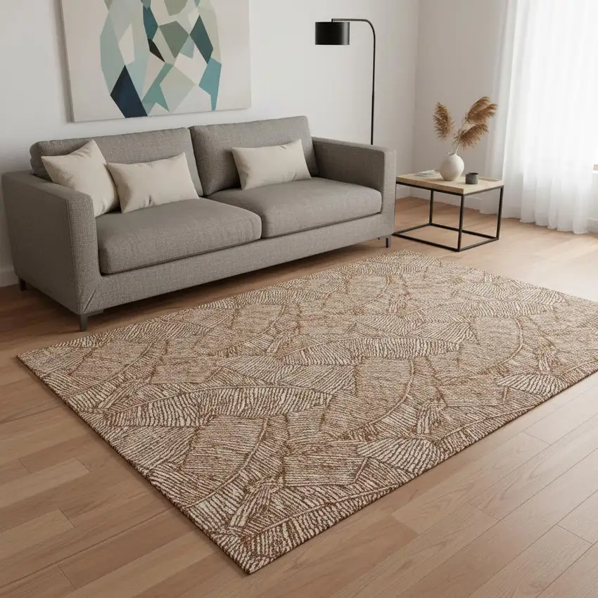 Rust And Beige Floral Washable Area Rug With UV Protection Photo 2