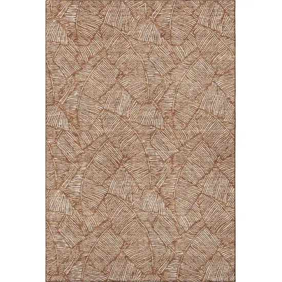 Rust And Beige Floral Washable Area Rug With UV Protection Photo 4