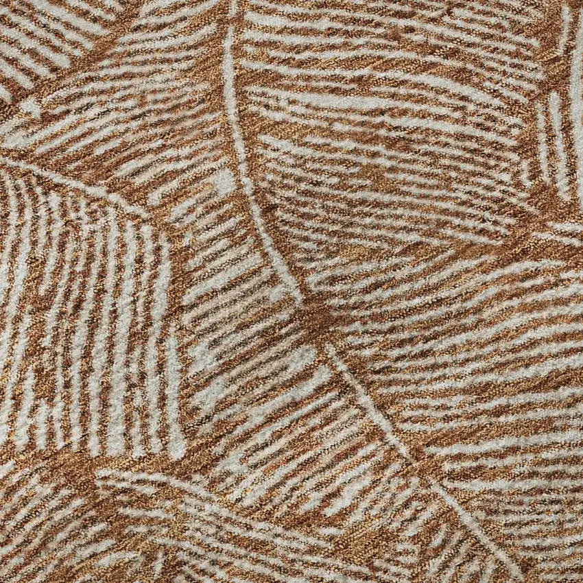 Rust And Beige Floral Washable Area Rug With UV Protection Photo 9