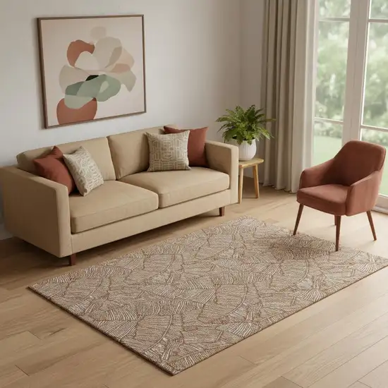 Rust And Beige Floral Washable Area Rug With UV Protection Photo 1