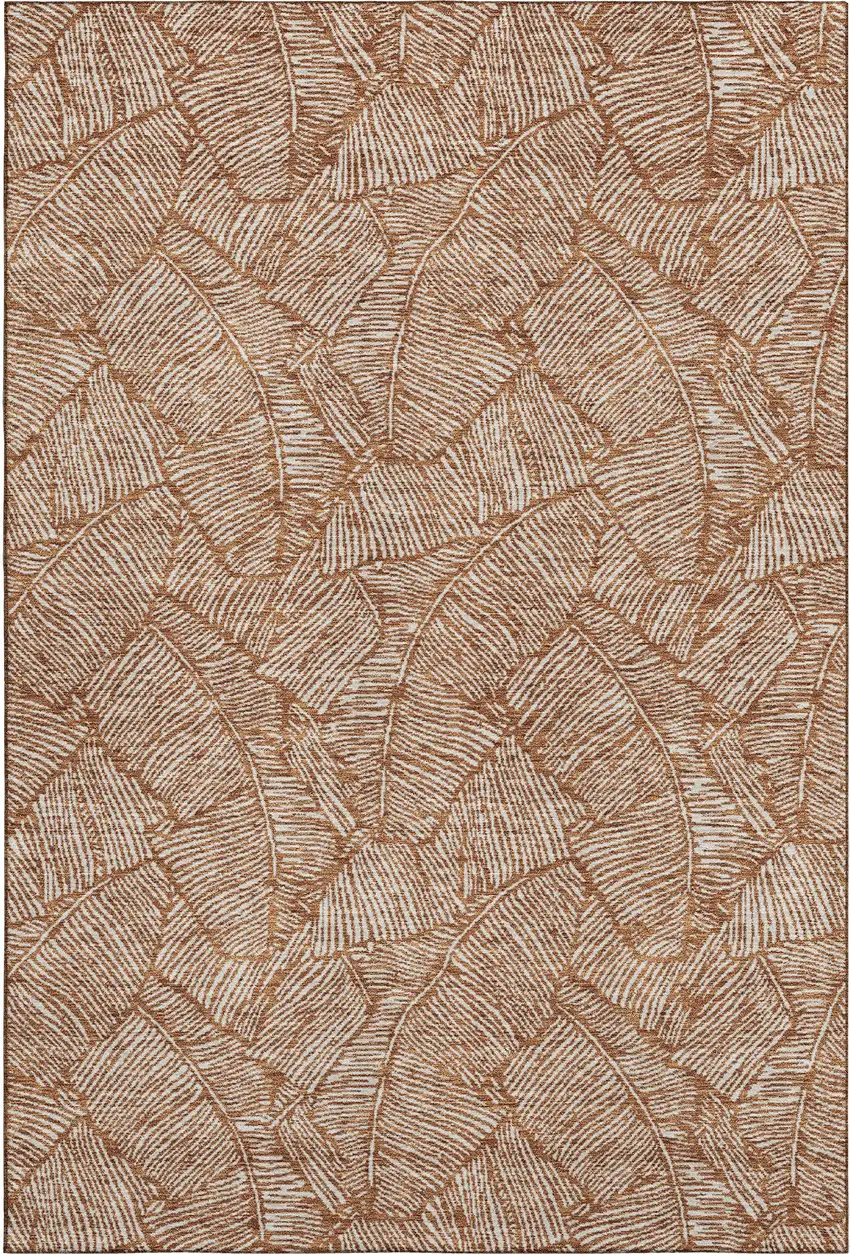 Rust And Beige Floral Washable Area Rug With UV Protection Photo 1