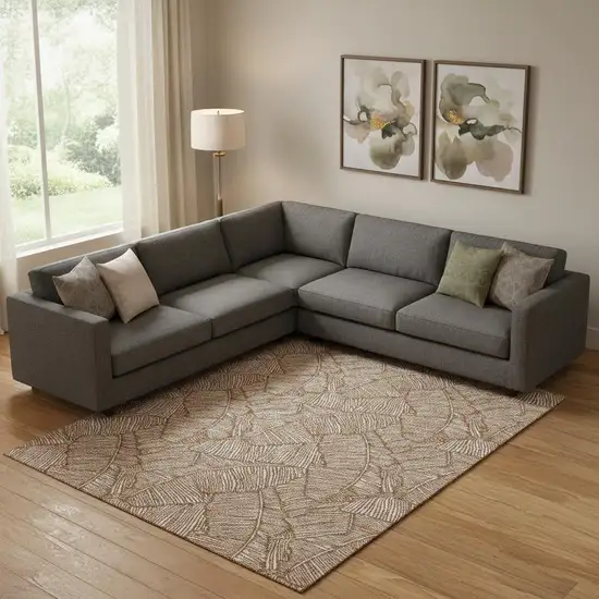 Rust And Beige Floral Washable Area Rug With UV Protection Photo 1