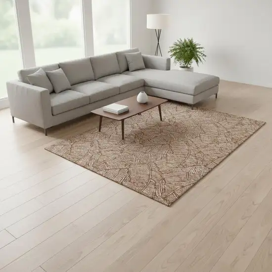 Rust And Beige Floral Washable Area Rug With UV Protection Photo 2