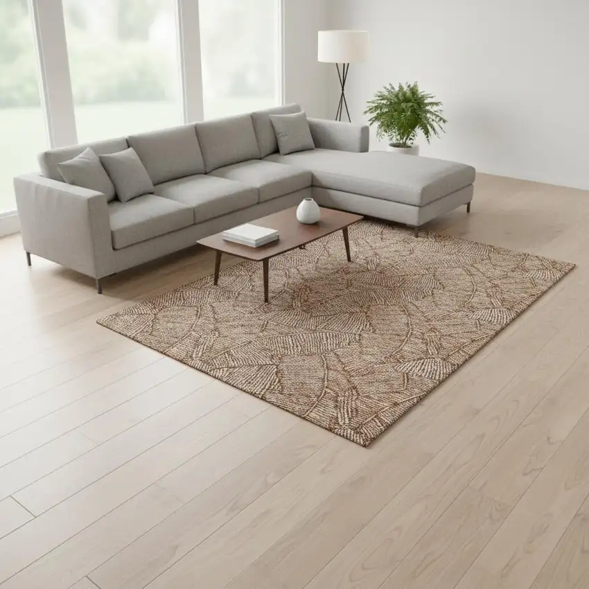 Rust And Beige Floral Washable Area Rug With UV Protection Photo 2