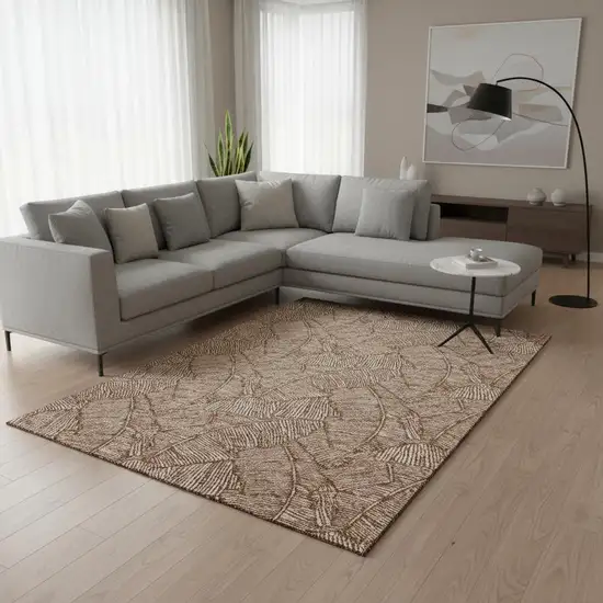 Rust And Beige Floral Washable Area Rug With UV Protection Photo 2