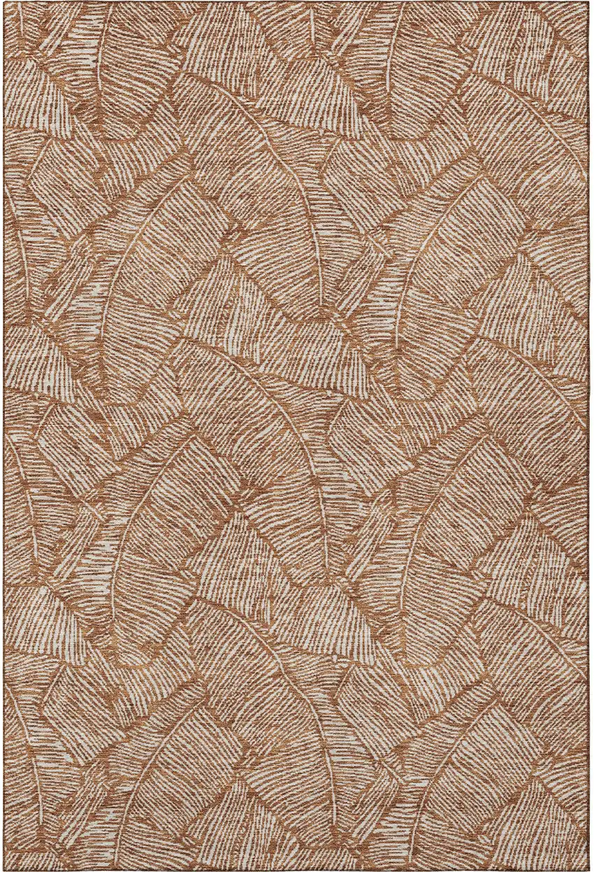 Rust And Beige Floral Washable Area Rug With UV Protection Photo 4