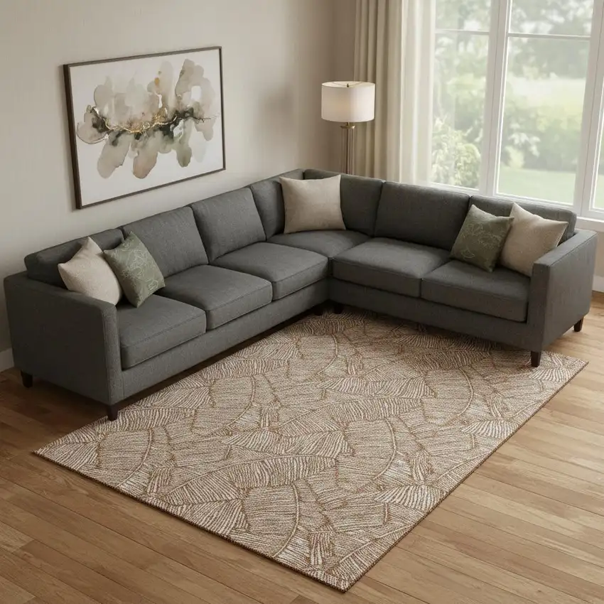 Rust And Beige Floral Washable Area Rug With UV Protection Photo 1