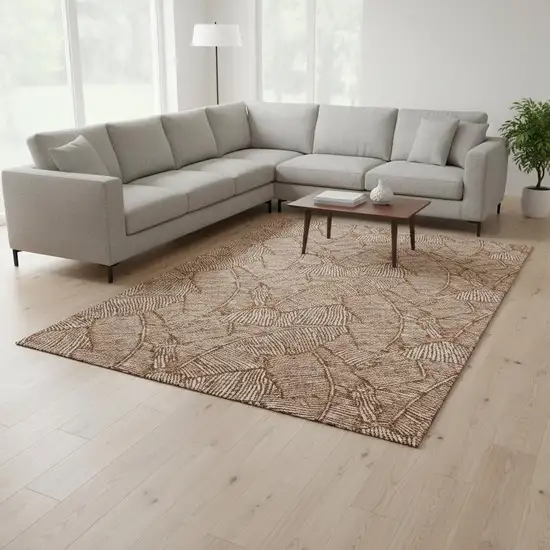 Rust And Beige Floral Washable Area Rug With UV Protection Photo 2