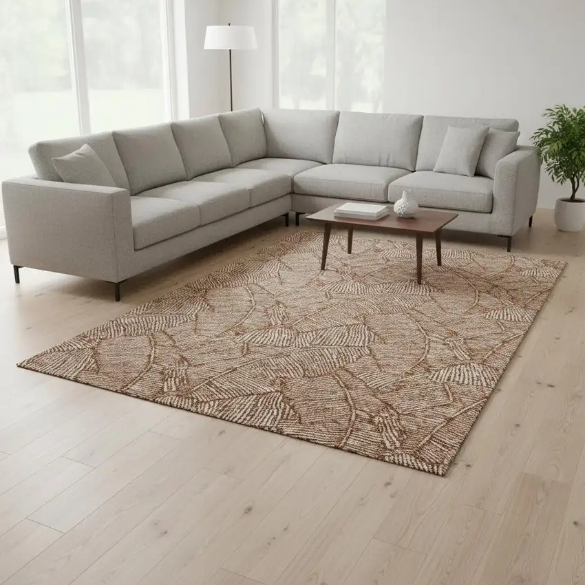 Rust And Beige Floral Washable Area Rug With UV Protection Photo 2