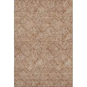 Photo of Rust And Beige Floral Washable Area Rug With UV Protection