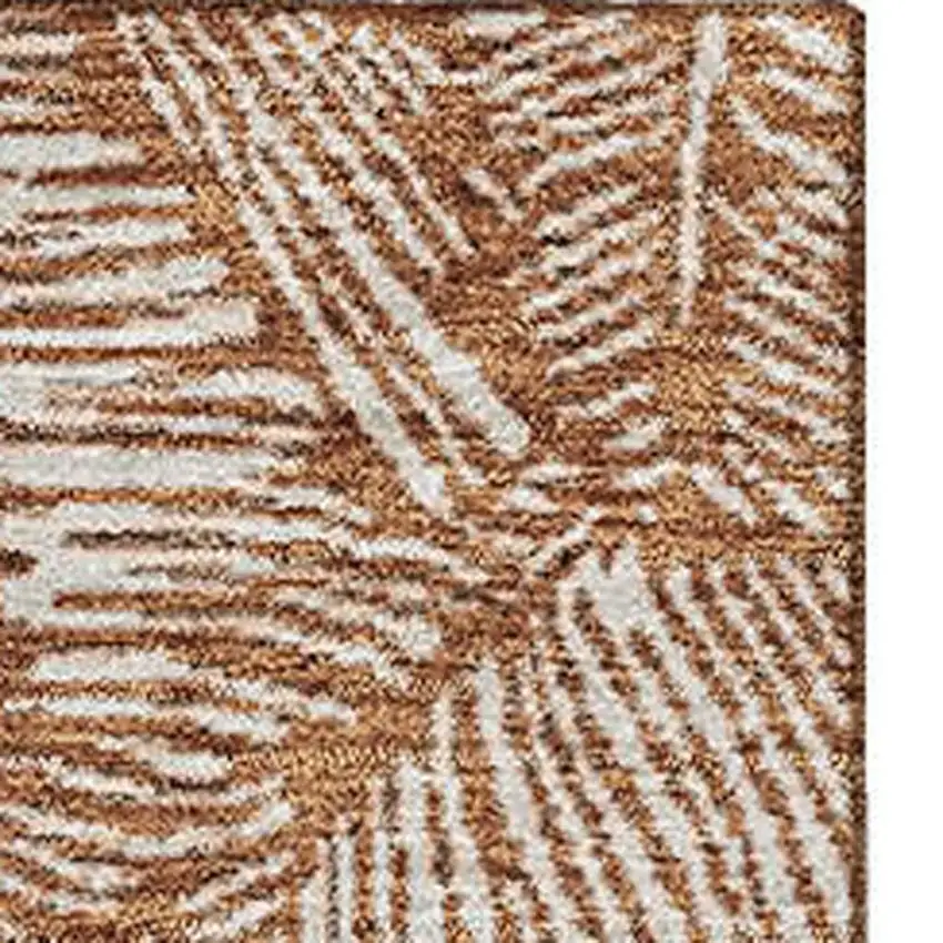 Rust And Beige Floral Washable Area Rug With UV Protection Photo 4