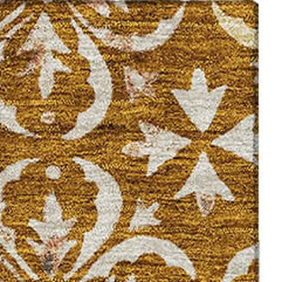 Rust And Beige Floral Washable Area Rug With UV Protection Photo 3