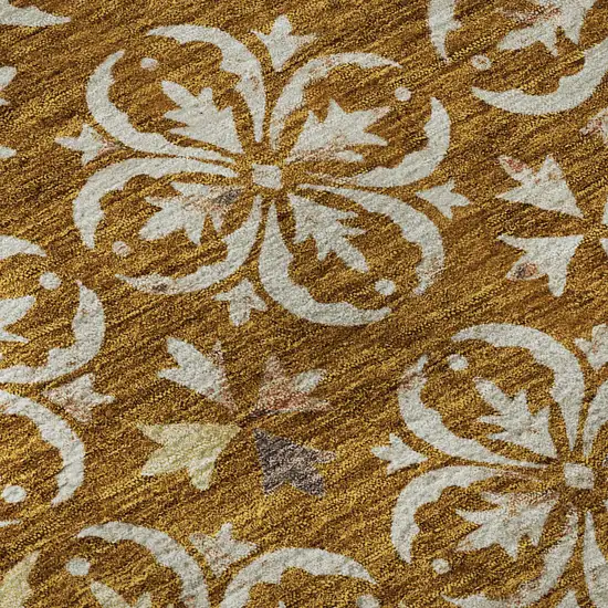 Rust And Beige Floral Washable Area Rug With UV Protection Photo 9