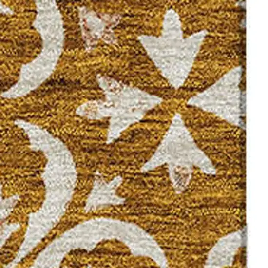 Rust And Beige Floral Washable Area Rug With UV Protection Photo 2