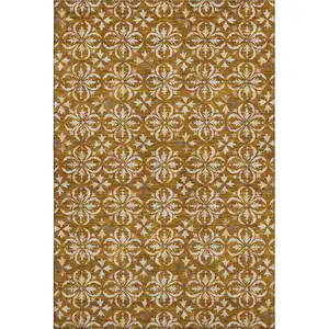 Photo of Rust And Beige Floral Washable Area Rug With UV Protection