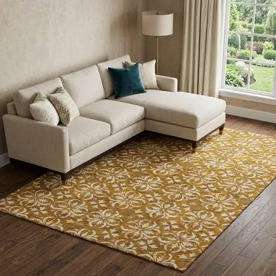 Rust And Beige Floral Washable Area Rug With UV Protection Photo 1