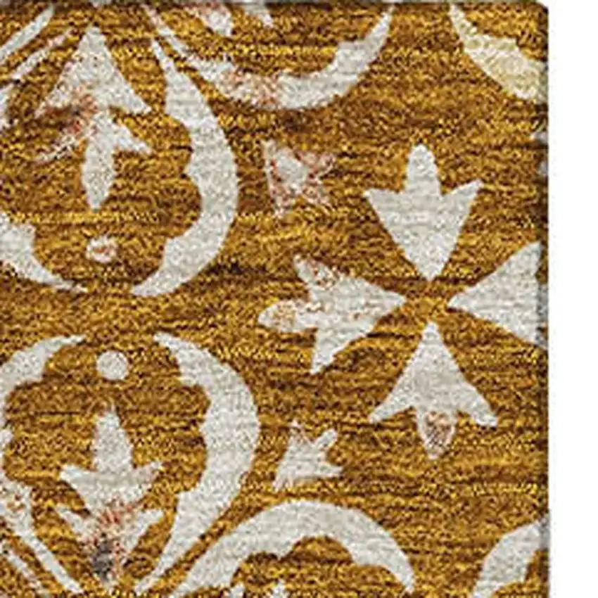 Rust And Beige Floral Washable Area Rug With UV Protection Photo 3