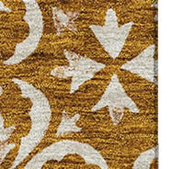 Rust And Beige Floral Washable Area Rug With UV Protection Photo 2