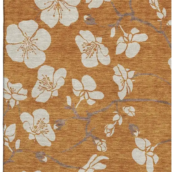 Rust And Beige Floral Washable Area Rug With UV Protection Photo 2
