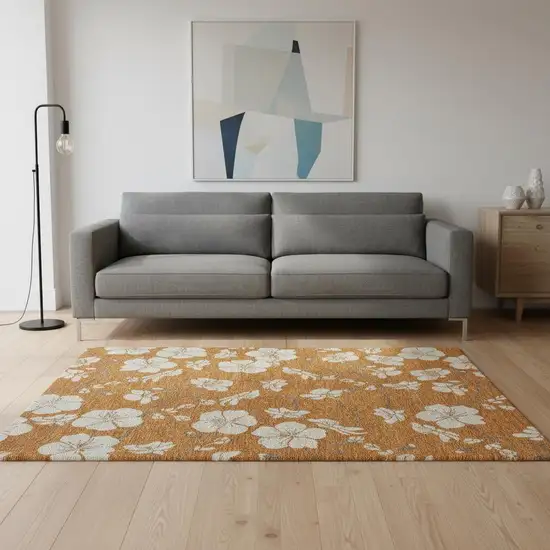 Rust And Beige Floral Washable Area Rug With UV Protection Photo 2