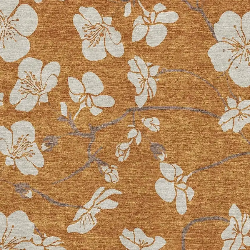 Rust And Beige Floral Washable Area Rug With UV Protection Photo 2