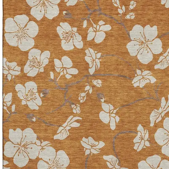 Rust And Beige Floral Washable Area Rug With UV Protection Photo 3