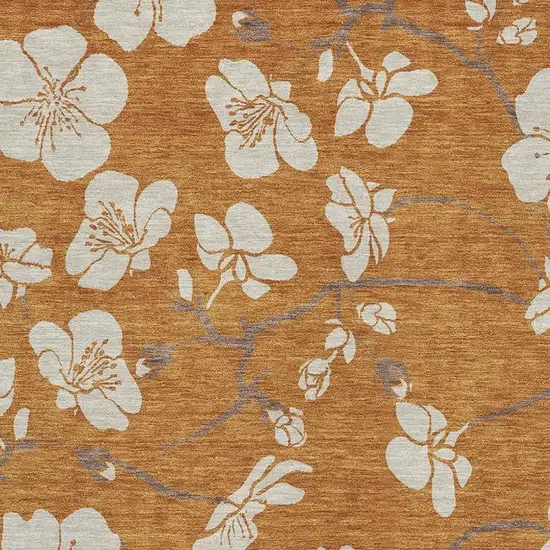 Rust And Beige Floral Washable Area Rug With UV Protection Photo 2