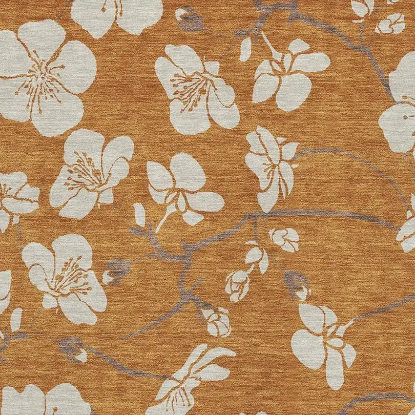 Rust And Beige Floral Washable Area Rug With UV Protection Photo 2