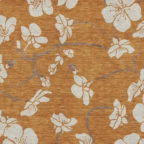 Rust And Beige Floral Washable Area Rug With UV Protection Photo 3
