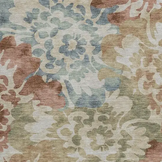 Rust And Beige Floral Washable Indoor Outdoor Area Rug Photo 3