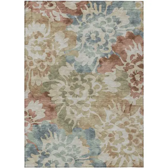 Rust And Beige Floral Washable Indoor Outdoor Area Rug Photo 8