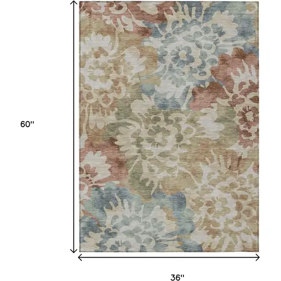 Rust And Beige Floral Washable Indoor Outdoor Area Rug Photo 9