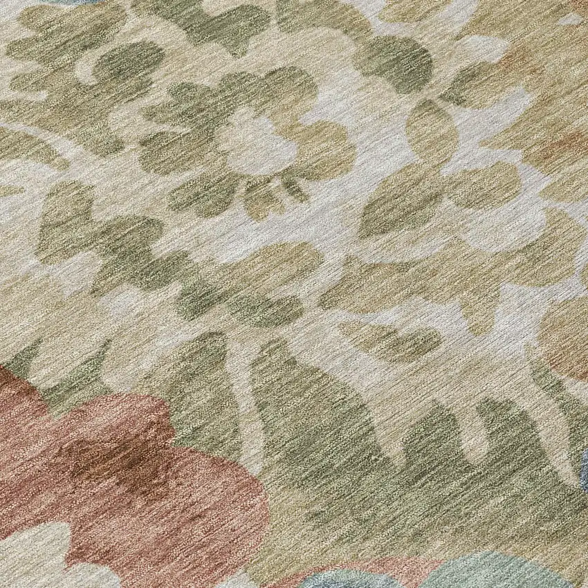 Rust And Beige Floral Washable Indoor Outdoor Area Rug Photo 8