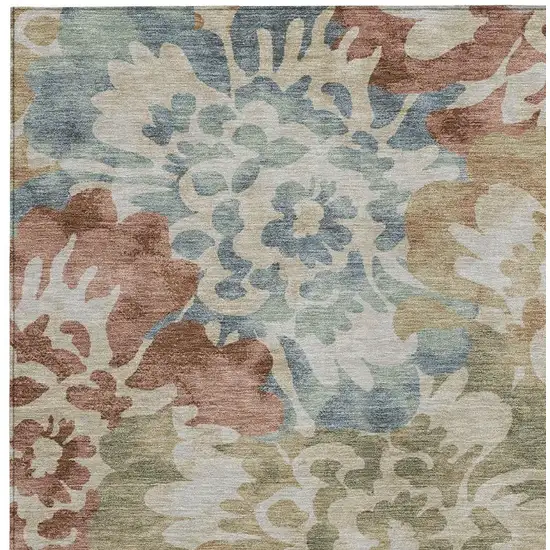 Rust And Beige Floral Washable Indoor Outdoor Area Rug Photo 3