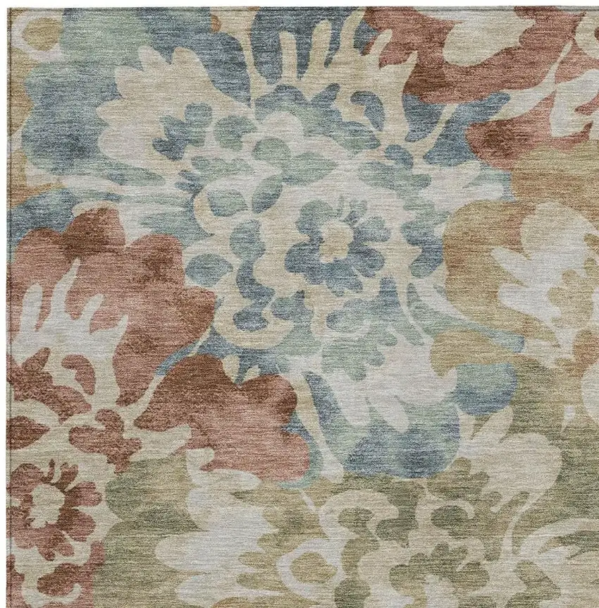 Rust And Beige Floral Washable Indoor Outdoor Area Rug Photo 3