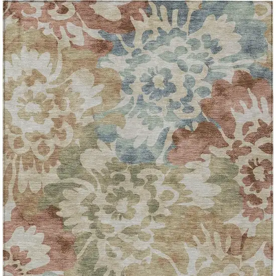 Rust And Beige Floral Washable Indoor Outdoor Area Rug Photo 4