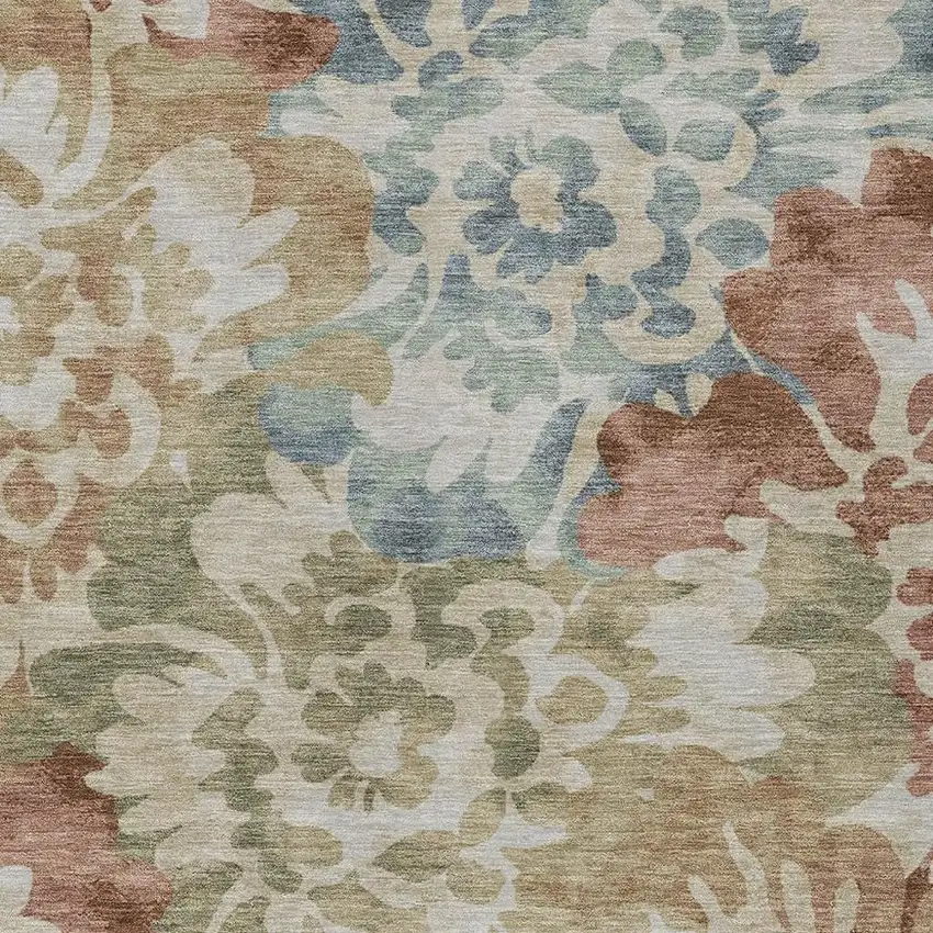 Rust And Beige Floral Washable Indoor Outdoor Area Rug Photo 3