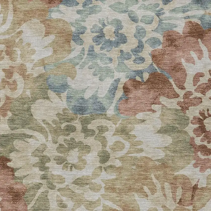 Rust And Beige Floral Washable Indoor Outdoor Area Rug Photo 3